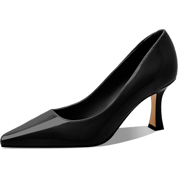 Women's Black Patent Closed Toe High Heels Dress Pointed Toe Wedding Pump Shoes - Picture 2 of 6